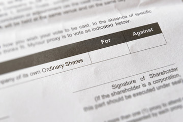 Shareholders proxy form for equity holders of a corporation who are unable to attend shareholders'...