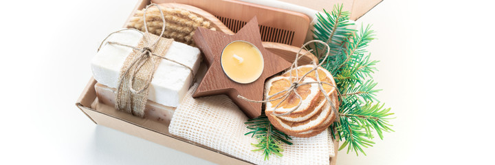 Christmas present in box. Eco friendly set. Zero Waste