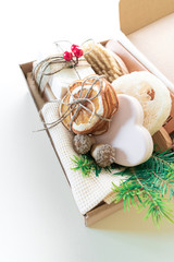 Christmas present in box. Eco friendly set. Zero Waste