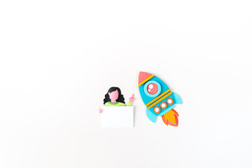 Rocket paper craft. Online learning education Mock up