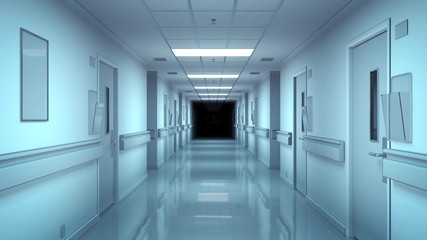 scary hospital corridor with lights turning off. 3d rendering. - Powered by Adobe