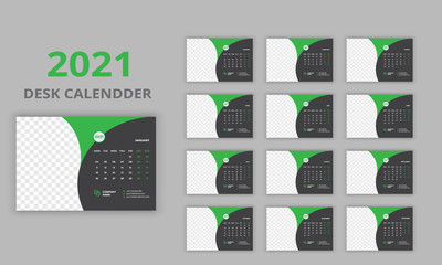 Desk calendar design 2021 template Set of 12 Months, Week starts Monday, Stationery design, calendar planner
