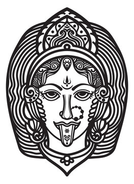 Illustrator drawing indian goddess KALI DEVI, character for traditional ancient abstract backgrounds
