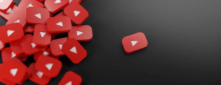 A Bunch of Youtube Logos. Copy Space Banner Background 3D Rendering