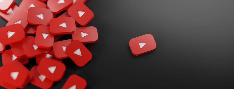 A Bunch Of Youtube Logos. Copy Space Banner Background 3D Rendering