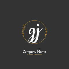 G J GJ Initial handwriting and signature logo design with circle. Beautiful design handwritten logo for fashion, team, wedding, luxury logo.