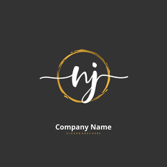 N J NJ Initial handwriting and signature logo design with circle. Beautiful design handwritten logo for fashion, team, wedding, luxury logo.