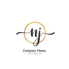 N J NJ Initial handwriting and signature logo design with circle. Beautiful design handwritten logo for fashion, team, wedding, luxury logo.