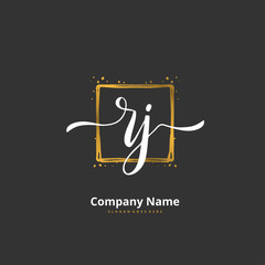 R J RJ Initial handwriting and signature logo design with circle. Beautiful design handwritten logo for fashion, team, wedding, luxury logo.