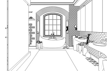 Renovation of an old building bathroom (sketch) - 3d visualization