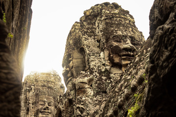 Ancient stone faces of bayon temple 
