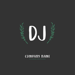 D J DJ Initial handwriting and signature logo design with circle. Beautiful design handwritten logo for fashion, team, wedding, luxury logo.