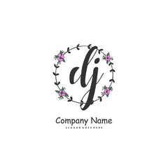 D J DJ Initial handwriting and signature logo design with circle. Beautiful design handwritten logo for fashion, team, wedding, luxury logo.