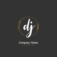 D J DJ Initial handwriting and signature logo design with circle. Beautiful design handwritten logo for fashion, team, wedding, luxury logo.