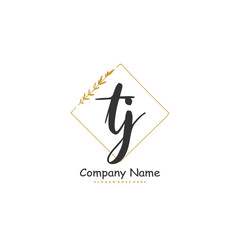 T J TJ Initial handwriting and signature logo design with circle. Beautiful design handwritten logo for fashion, team, wedding, luxury logo.