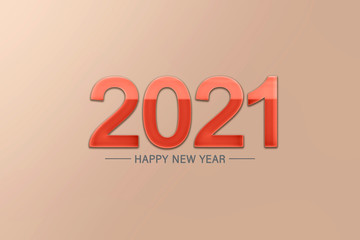 happy new year 2021, eleganter 3d text in metall mit reflektionen und schatten, chrom oder aluminium material, minimalistische und schlichte vorlage, horizontal als banner oder hintergrund