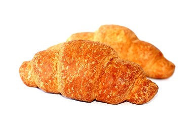 Croissant for breakfast crispy, fresh and aromatic isolated on white background.