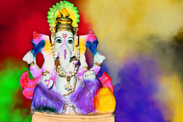 The lord of ganesha. Lord Ganesha on colorful Background, Hindu God Ganesha. Ganesha colorful Idol. Indian culture