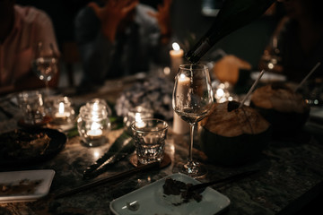 Blurred Wining with friends Drinking wine in a restaurant Party time