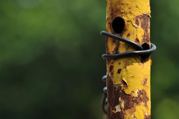 Rusty corrosive yellow iron pole