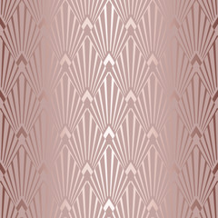 Nouveau gatsby seamless pattern. Art deco. Geometric rose gold tile. Vintage roses golden background for design prints. Abstract background roaring graphic lattice. Diamond fancy texture. Vector 