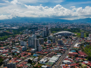 Beautiful aerial view of the city with the magnificent Sabana Park  in Costa Rica
