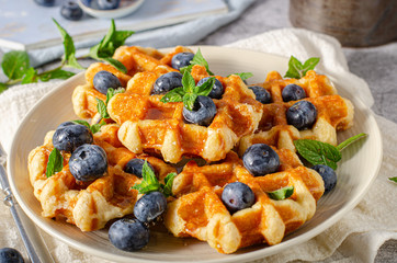 Homemade waffles with berries