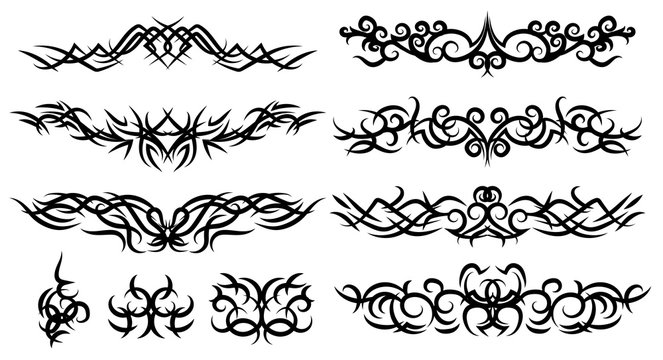 Pack of tribal tattoos Hand drawn black and white