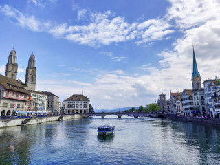 Fototapeta na wymiar Beautiful view of the historic city center of Zurich from river Limmat, Zurich, Switzerland 