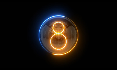 Eight. Digit 8. Nixie tube indicator digit. Gas discharge indicators and lamps. 3D. 3D Rendering