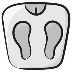 
Weight machine icon design, footprint on a machine in hand drawn style 
