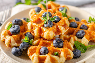 Homemade waffles with berries