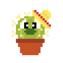 Cute cactus pattern. Pixel cactus image. vector illustration.
