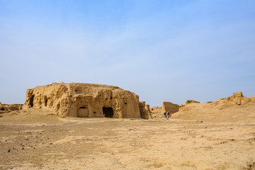 Ancient city ruins of Jiaohe or Yarkhoto dating back to 100 BC in Turpan, Xinjiang, China