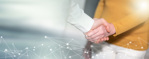 Hanshake of business people; panoramic banner