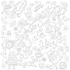 Hand drawn abstract Doodle love heart Doodle on white background. Vector image