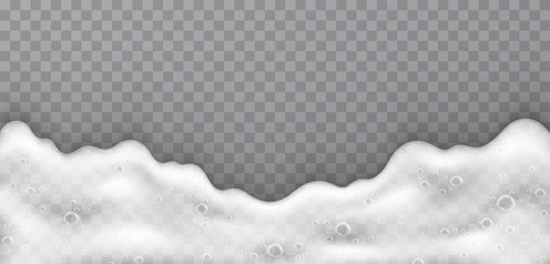 Foam with soap bubbles, top view. Stream of white soap solution, shampoos on a transparent background.