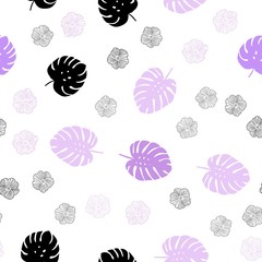 Light Purple vector seamless abstract design with flowers, leaves. Decorative design in Indian style on white background. Template for business cards, websites.