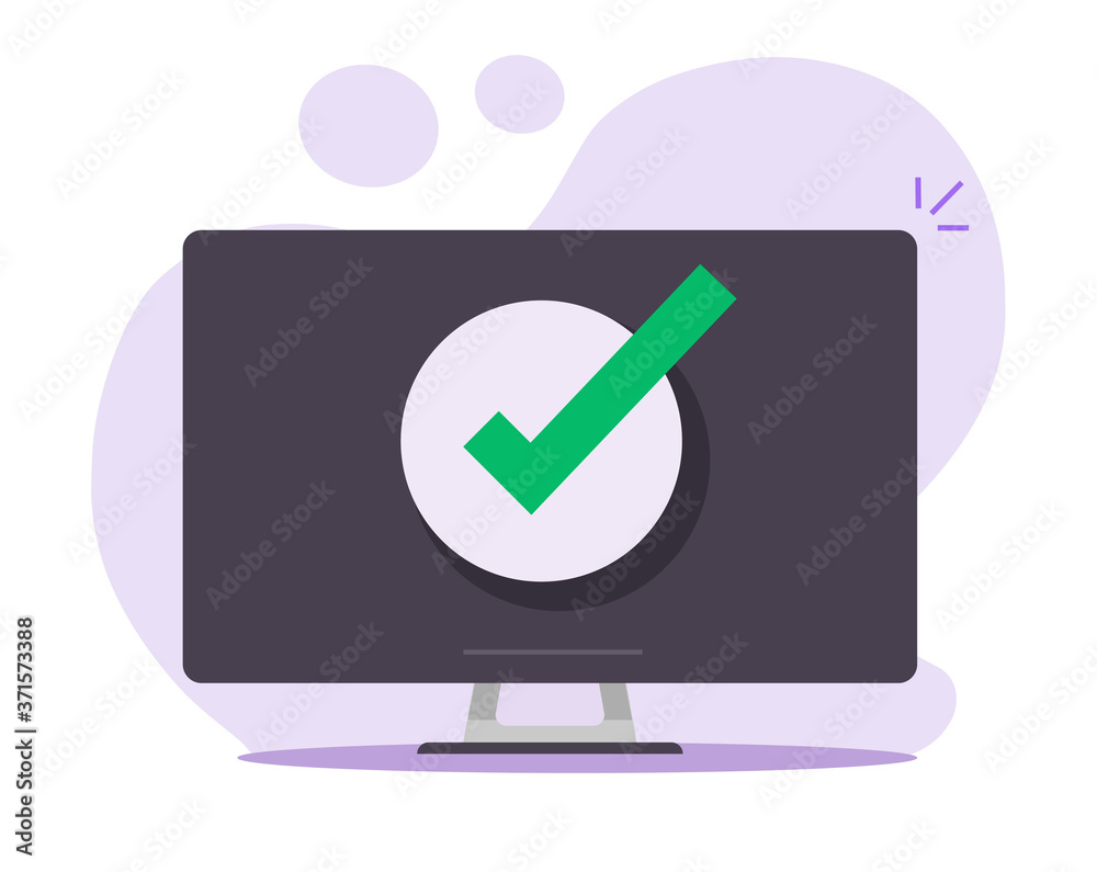 Poster confirm notice accept message check mark on desktop computer pc, approved checkmark notification vec