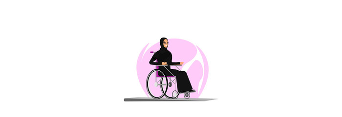 Naklejka premium Arab woman in a wheelchair on a light background.