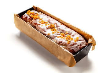 Poppy seed cake on white background
