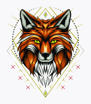 vector fox animal face illustration. fox head with ornament background. for T-shirt, apparel, clothing design, print decoration and accessories