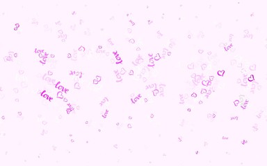 Light Pink vector background with Shining hearts.