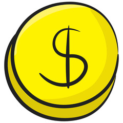 
Coins icon in doodle style, dollar coins in hand drawn vector 
