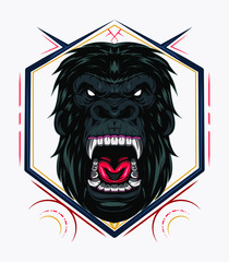 Gorilla mascot sport logo, emblem, illustration on geometry background