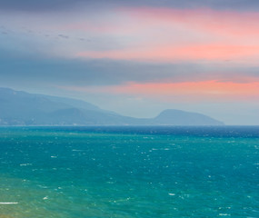 Fototapeta na wymiar emerald sea bay at the early morning , dawn marine scene