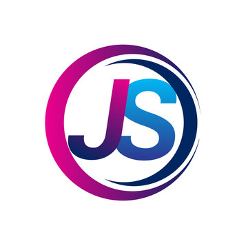 initial letter logo JS company name blue and magenta color on circle and swoosh design. vector logotype for business and company identity.