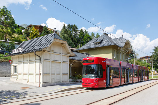 Stubaitalbahn Innsbruck Tram train Fulpmes station in Austria