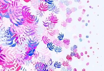 Light Pink vector doodle background with leaves.