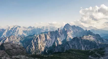 Fototapete Rund Panorama of rugged Cadini di Misurina mountains in Italian Dolomites © Pavlo Glazkov